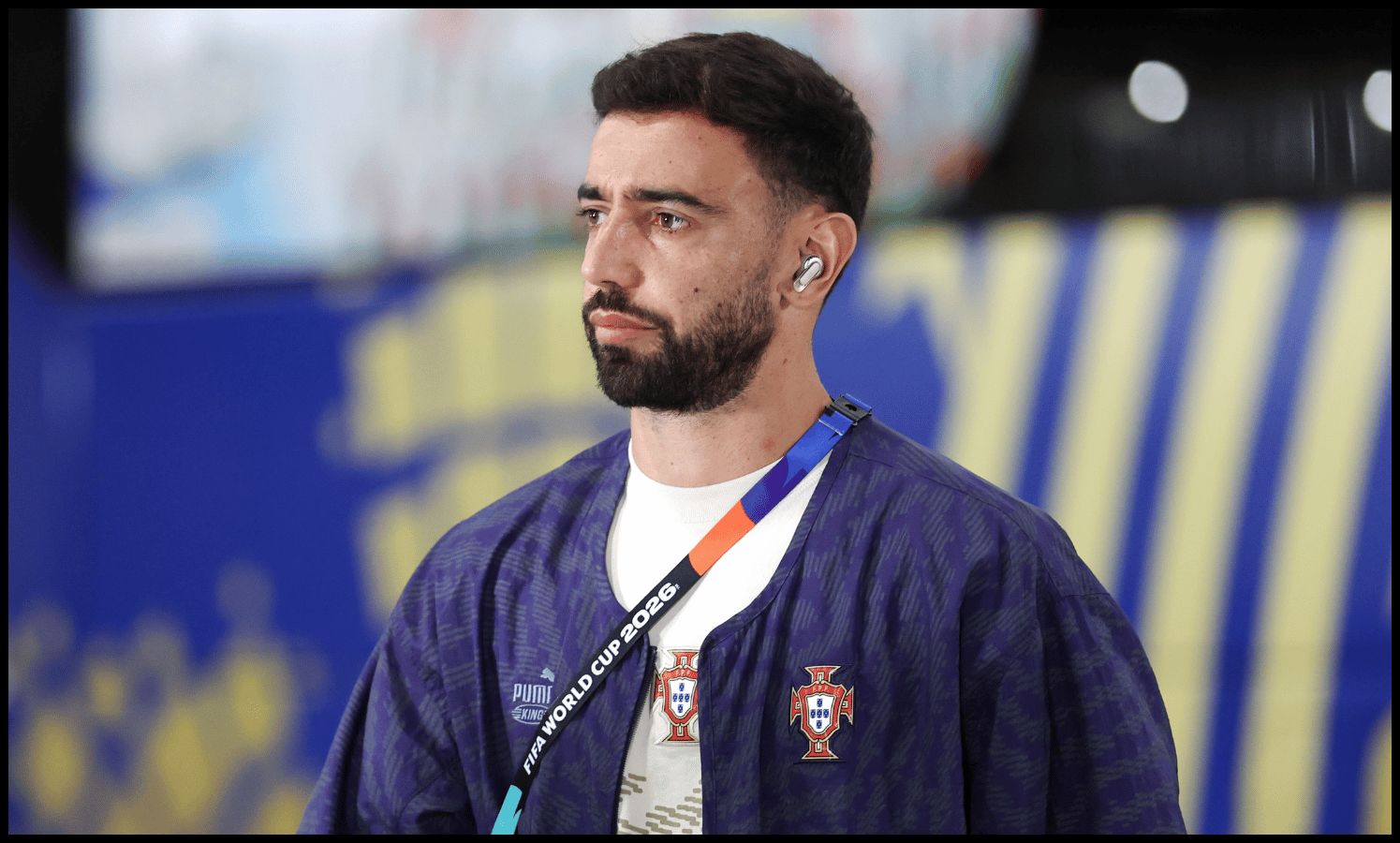 ARLINGTON, TEXAS - JULY 06: Bruno Fernandes #8 of Portugal arrives at the stadium before the FIFA World Cup 2026 Round of 16 match between Portugal and Spain at Dallas Stadium on July 06, 2026 in Arlington, Texas.