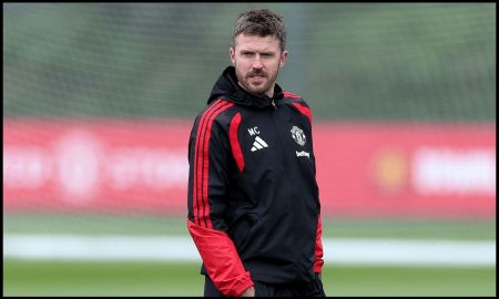 MANCHESTER, ENGLAND - SEPTEMBER 09: Michael Carrick, Manager of Manchester United, looks on during the training session on the day before the UEFA Champions League 2026/27 League Phase MD1 match between Manchester United and Sabah at Carrington Training Ground on September 09, 2026 in Manchester, England.