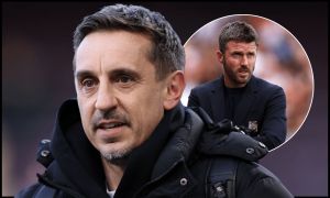 BURNLEY, ENGLAND - APRIL 22: Gary Neville, Sky Sports pundit prior to the Premier League match between Burnley and Manchester City at Turf Moor on April 22, 2026 in Burnley, England.