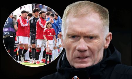 MANCHESTER, ENGLAND - MARCH 13: Paul Scholes, former Manchester United player and TV Pundit for TNT Sports looks on prior to the UEFA Europa League 2024/25 Round of 16 Second Leg match between Manchester United and Real Sociedad de Futbol at Old Trafford on March 13, 2025 in Manchester, England.