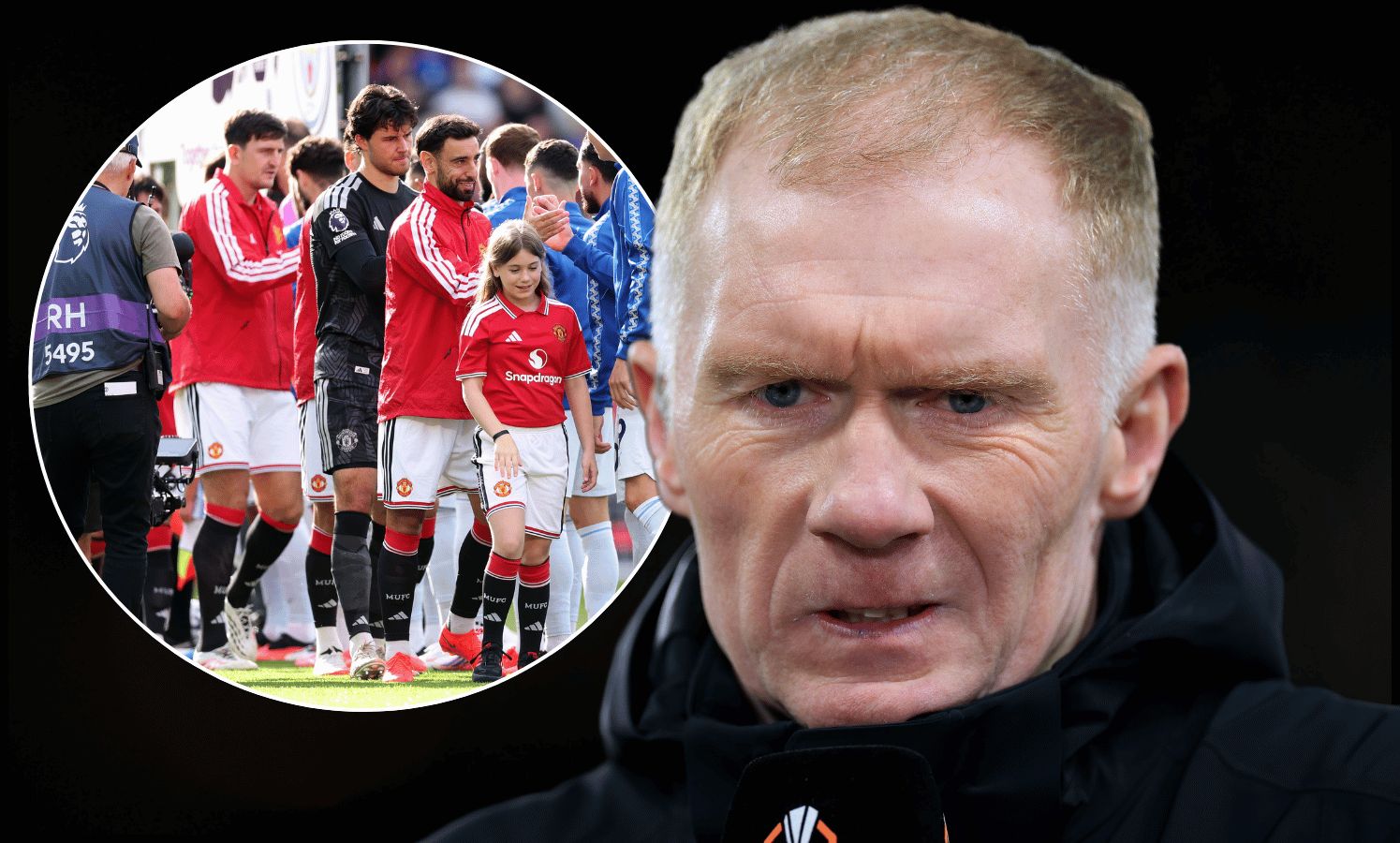 MANCHESTER, ENGLAND - MARCH 13: Paul Scholes, former Manchester United player and TV Pundit for TNT Sports looks on prior to the UEFA Europa League 2024/25 Round of 16 Second Leg match between Manchester United and Real Sociedad de Futbol at Old Trafford on March 13, 2025 in Manchester, England.