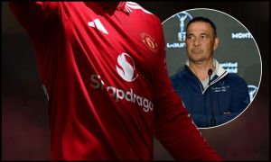 MANCHESTER, ENGLAND - MAY 17: A detailed view of the Manchester United shirt during the Premier League match between Manchester United and Nottingham Forest at Old Trafford on May 17, 2026 in Manchester, England.