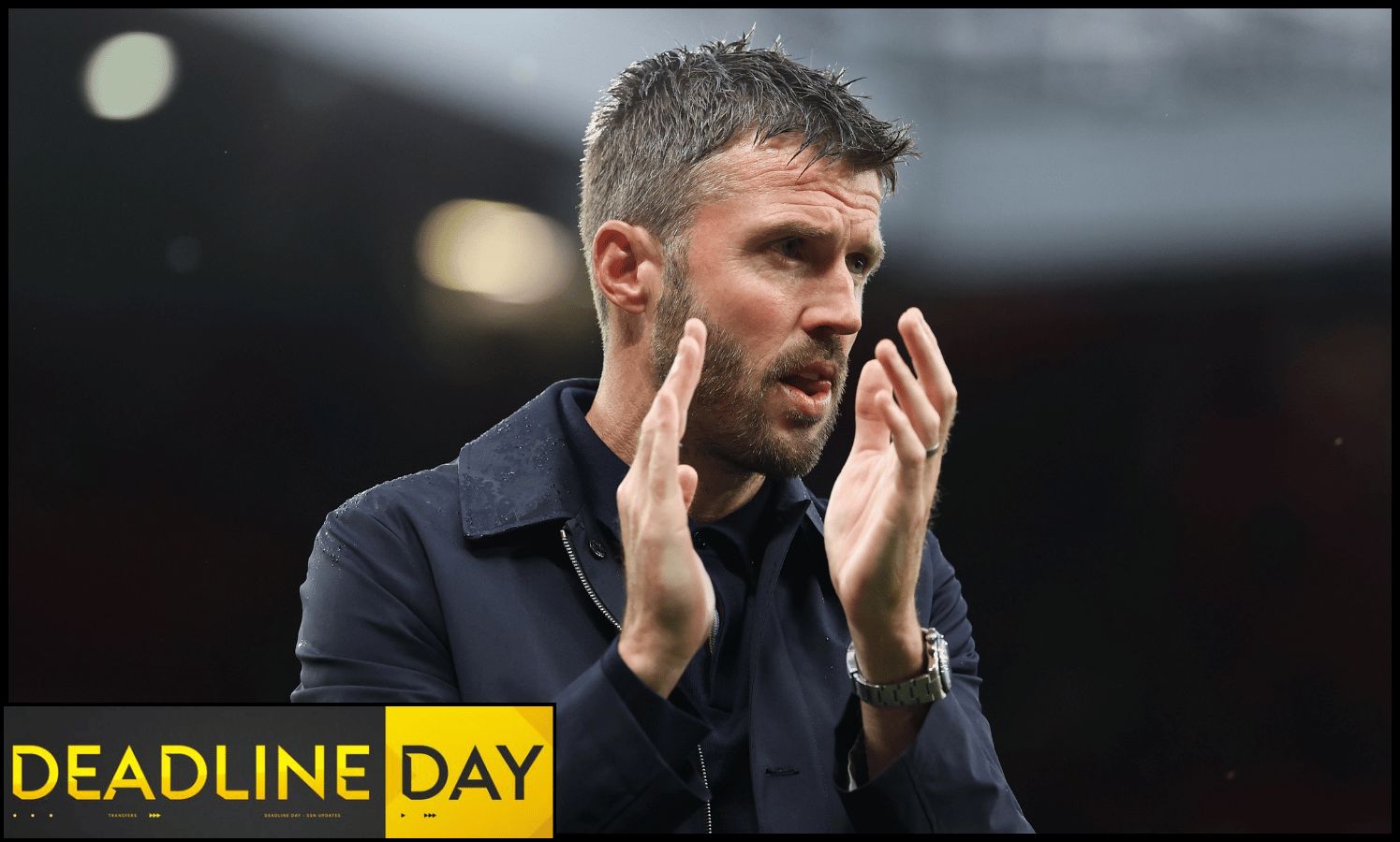 MANCHESTER, ENGLAND - AUGUST 30: Michael Carrick, Manager of Manchester United, acknowledges the fans after the Premier League 2026/27 match between Manchester United and Ipswich Town at Old Trafford on August 30, 2026 in Manchester, England.