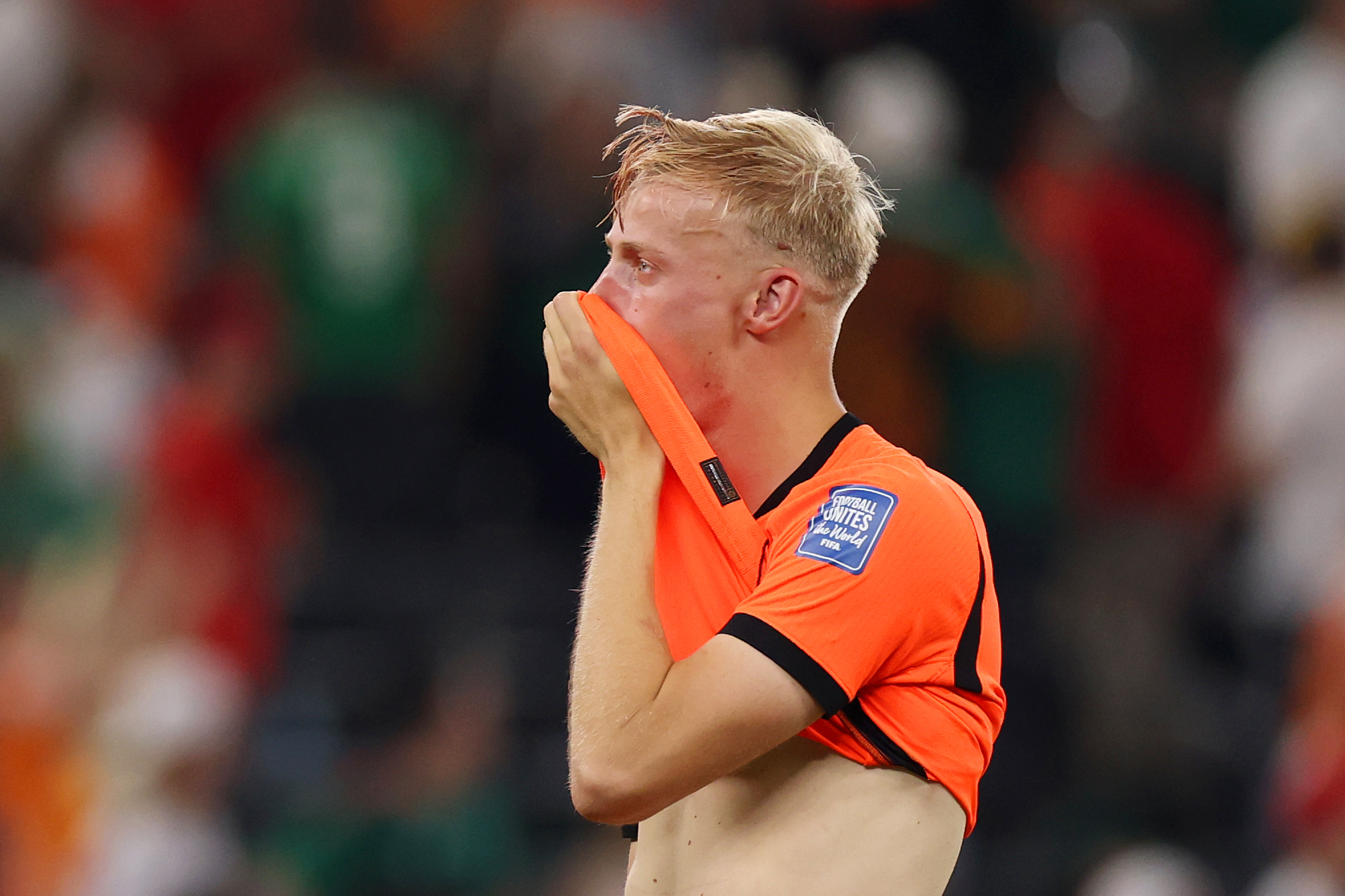 GUADALUPE, MEXICO - JUNE 29: Jan-Paul van Hecke #6 of the Netherlands shows dejection after the team's defeat through the penalty shootout during the FIFA World Cup 2026 Round of 32 match between Netherlands and Morocco at Monterrey Stadium on June 29, 2026 in Guadalupe, Mexico