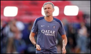 BUDAPEST, HUNGARY - MAY 29: Luis Enrique, Head Coach of Paris Saint-Germain looks on during a training session one day ahead of the UEFA Champions League 2026 Final at Puskas Arena on May 29, 2026 in Budapest, Hungary.