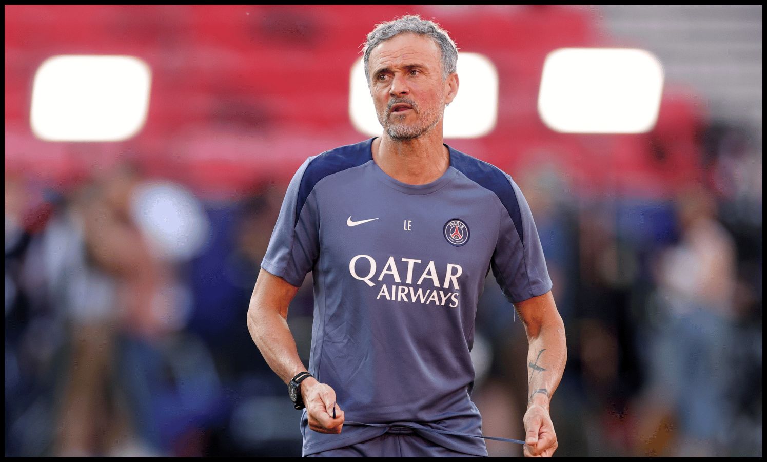 BUDAPEST, HUNGARY - MAY 29: Luis Enrique, Head Coach of Paris Saint-Germain looks on during a training session one day ahead of the UEFA Champions League 2026 Final at Puskas Arena on May 29, 2026 in Budapest, Hungary.