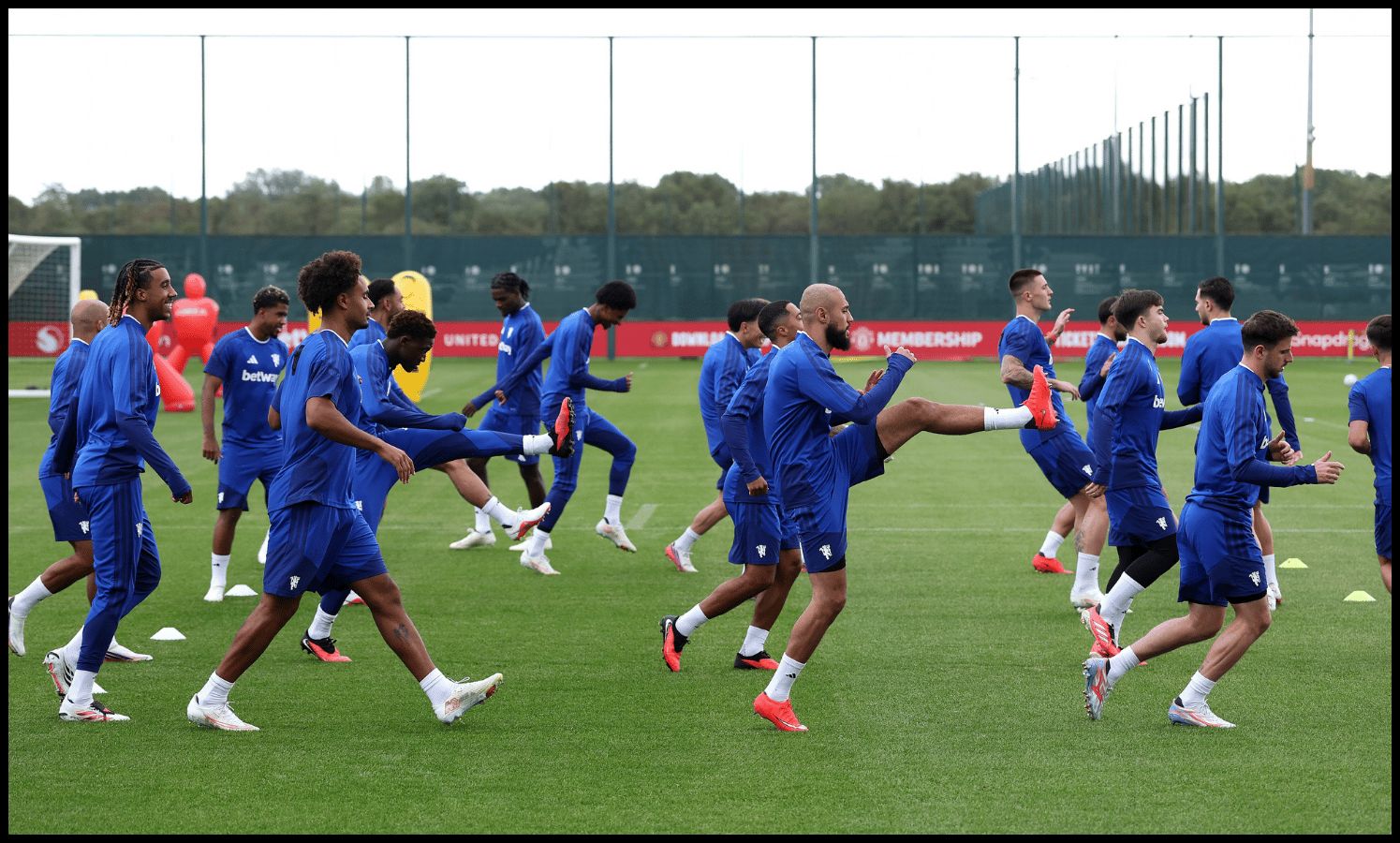 MANCHESTER, ENGLAND - SEPTEMBER 09: Manchester United players take part in the training session on the day before the UEFA Champions League 2026/27 League Phase MD1 match between Manchester United and Sabah at Carrington Training Ground on September 09, 2026 in Manchester, England.