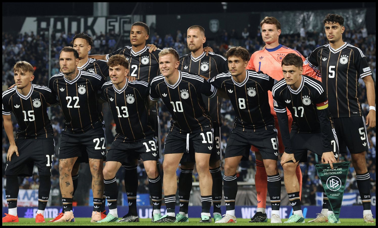 THESSALONIKI, GREECE - OCTOBER 04: Germany players pose for a team photograph before the UEFA Nations League 2026/27 group phase match between Greece and Germany at Toumba Stadium on October 04, 2026 in Thessaloniki, Greece.
