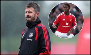 MANCHESTER, ENGLAND - OCTOBER 12: Michael Carrick, Manager of Manchester United, looks on during the training session ahead of the UEFA Champions League 2026/27 League Phase MD2 at Carrington Training Ground on October 12, 2026 in Manchester, England.